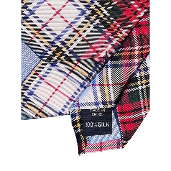 Tommy Hilfiger Red, Green, Blue Tartan Plaid Silk Tie, 58.5" - Picture 5 of 6